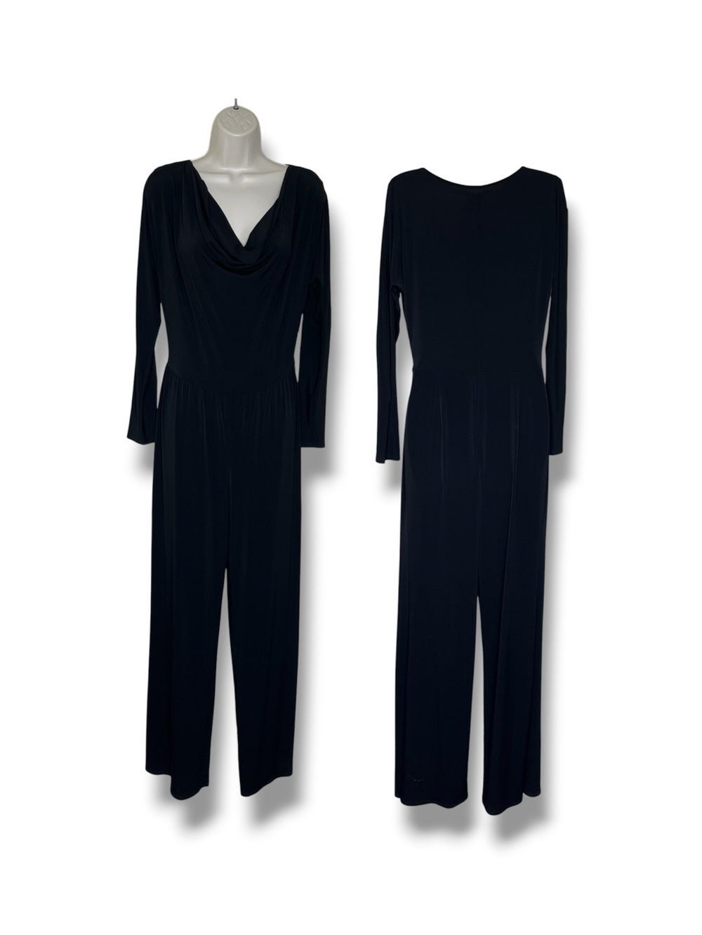 Vintage 90s Y2K Cache Black Cowl Neck Jumpsuit M NWT Long Open Sleeve Wide Leg
